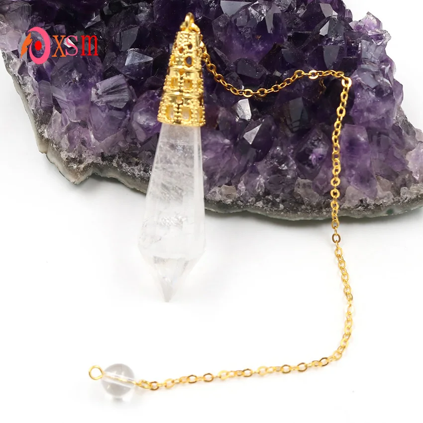 xinshangmie 1pc Light Yellow Gold Color Natural Rock Crystal Stone Hexagon Pyramid Reiki Pendulum Pendant Fashion Jewellery