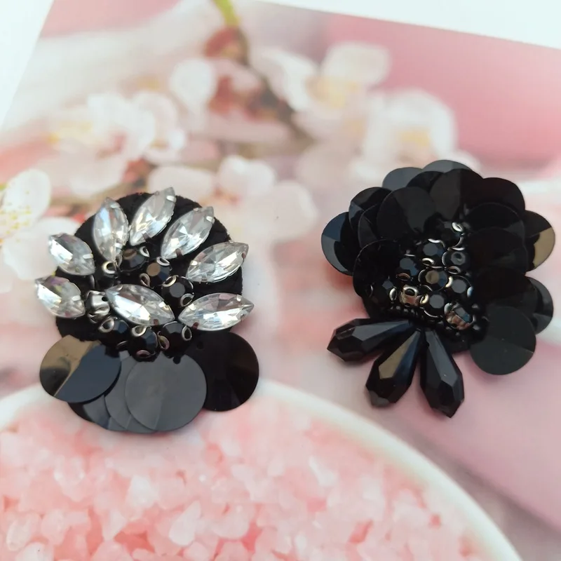 Sequins beaded mini flowers patch Applique Handmade Rhinestone nail bead 3D patch for dress DIY