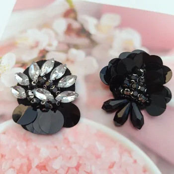 

Sequins beaded mini flowers patch Applique Handmade Rhinestone nail bead 3D patch for dress DIY Wholesale support