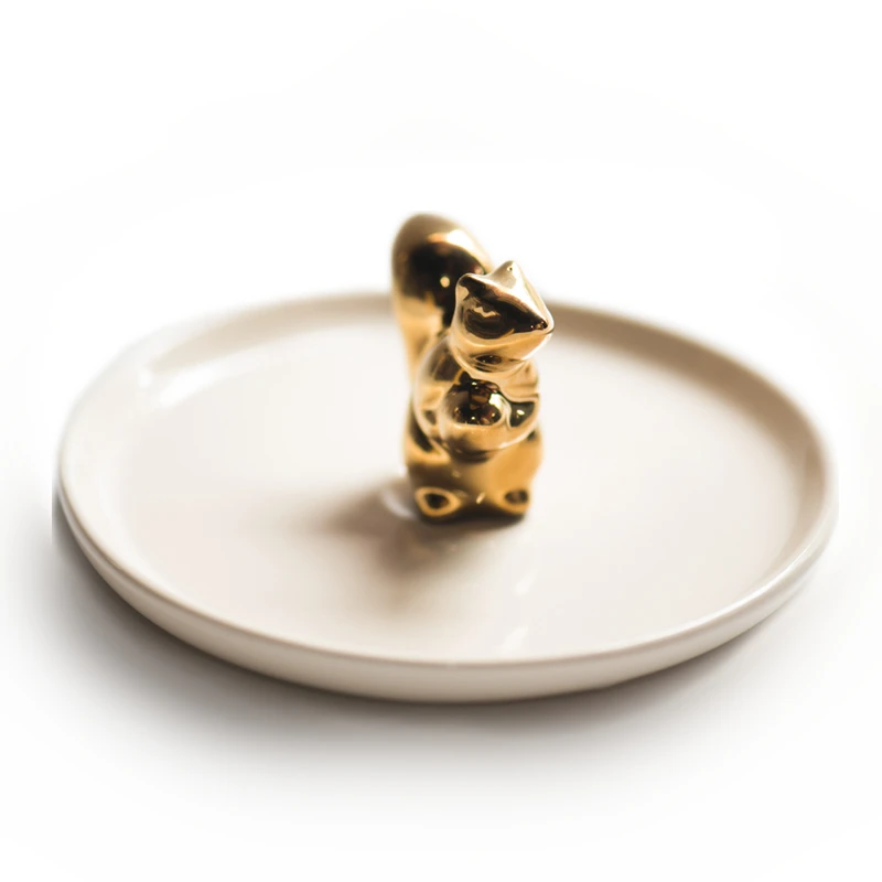 Ceramic gold plated cute animal jewelry storage jewelry box display