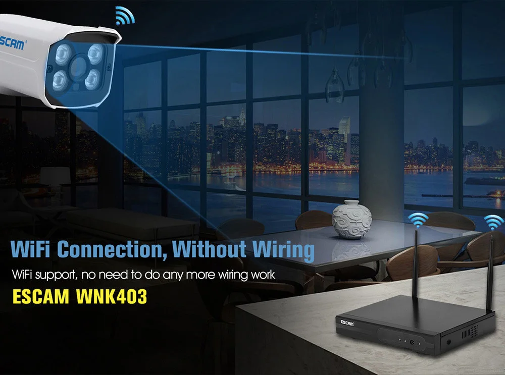 ESCAM WNK403 Wireless 720P 4 Channel NVR Kit with 4 IPC IP Camera WIFI CCTV System Outdoor IR Night Vision Security
