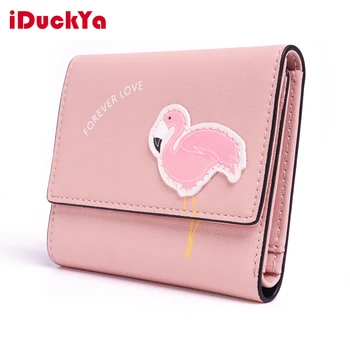 

Women's Wallet Female Cartoon Flamingo Purses Ladies Small Short Leather Zipper Coin Card Holder Cute Slim Fashion Carteria Girl