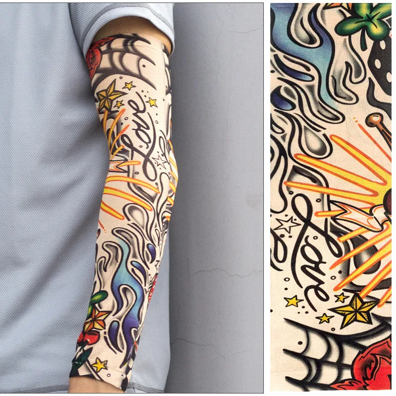 Спортивная ручная манжета Защита от солнца нейлоновый с имитацией татуировки рукав открытый баскетбол бег Рыбалка компрессия Мужчины Женщины тату-рукава