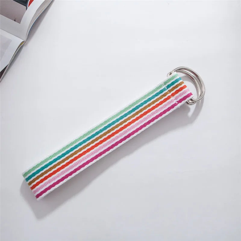 New Fashion Canvas Ladies Belt Korean Wild Double Ring Buckle Students Belt Striped Woven Belt 130 cm