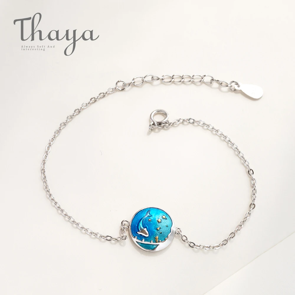 

Thaya Sea of Stars Miniature Dolphin Bracelet Gradient Blue S925 Silver Chain Link Jewelry for Women Fashion Elegant Gift