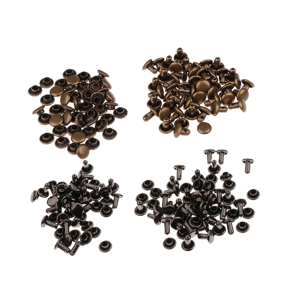 100 Sets Leather Rivets Double Cap Rivets for Leather Craft Repairing Decoration