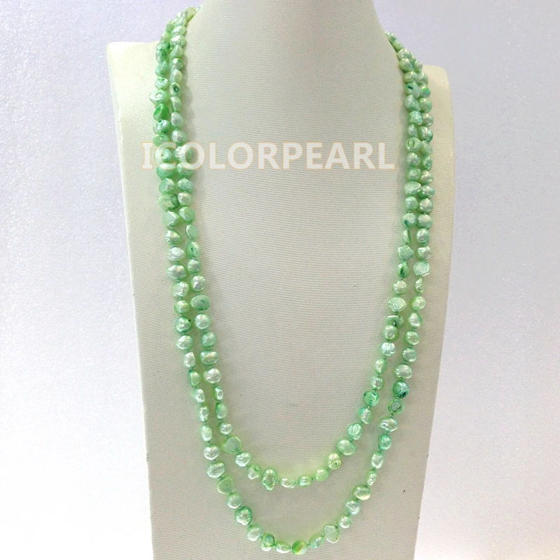 120CM Long 7 8mm Light Green Real Cultured Freshwater Pearl Sweater Jewelry Sweater Necklace