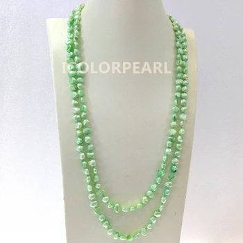 

WEICOLOR 120CM Long 7-8mm Light Green Real Cultured Freshwater Pearl Sweater Necklace.