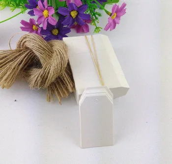

200pcs/lot+200pcs string blank paper gift card hang tags DIY hand made wedding favor gift craft white cards 5x3cm