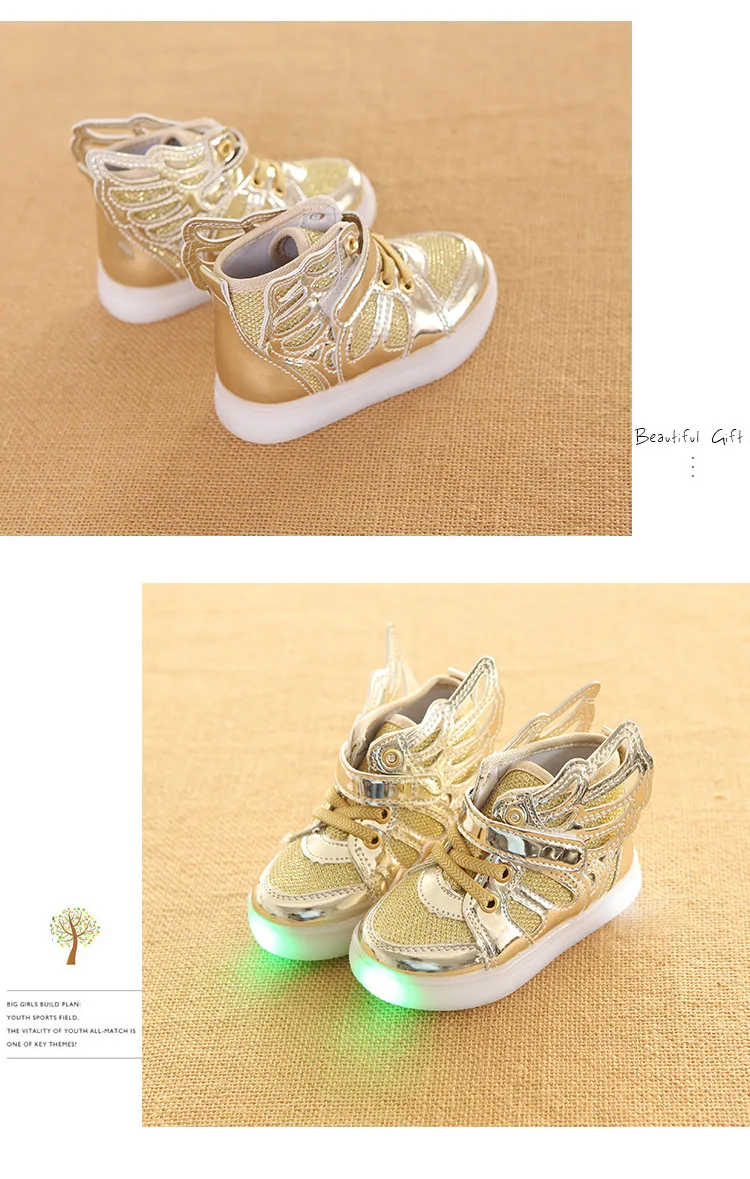 Весенне-Осенняя детская спортивная повседневная обувь, детская обувь с крыльями золотого и серебряного цвета, обувь светодиодный