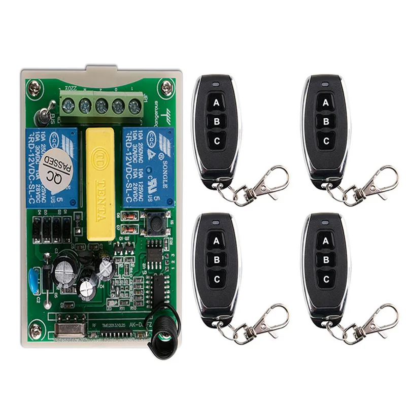 

AC 220V RF 2CH 2 CH 10A Wireless Remote Control Switch Receiver +Transmitter For Tubular Motor Garage Door Projection Screen