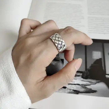 

Silvology 925 Sterling Silver Prismatic Rings Silver Vintage Cross Thick Texture Korea Style Open Rings For Women Jewelry Gift