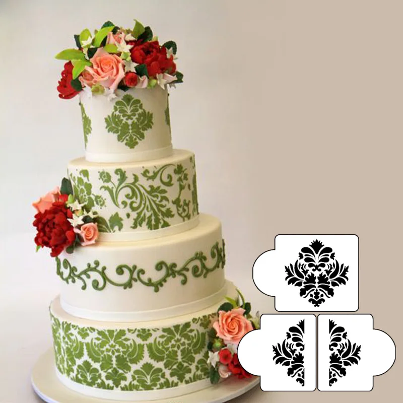 Damask Cake Stencil Set Tier 3 Border Decorating