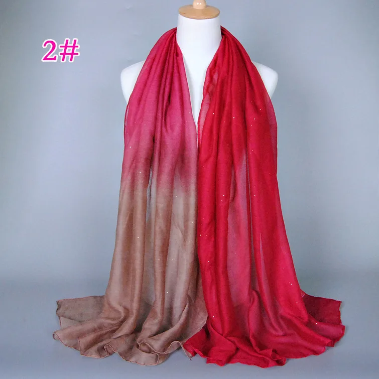 1 шт. градиент цвет хлопок шарфы для женщин Исламская женский тюрбан длинная шаль блеск платок Shimmer мусульманских хиджабы тонкий Gauzy 180x90 см - Цвет: 2 khaki red