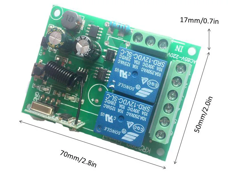 AC85~ 250 В 10A 2CH переключатель дистанционного управления беспроводной приемник релейный модуль для rf 433 МГц Дистанционное освещение гаража Электрический дверной переключатель