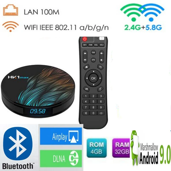 HK1 MAX tv box Android 9,0 2G/4G rom 16G/32G/64G 2,4G/5G Dual Wifi RK3318 четырехъядерный BT 4,0 vs tanix tx6 медиаплеер - Цвет: 4G 32G