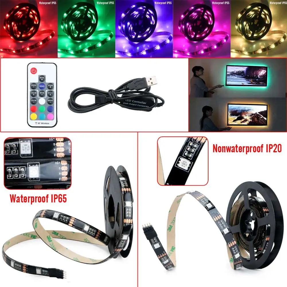 DC5V USB Светодиодная лента 5050 RGB гибкий свет 1 м 2 ТВ фоновое освещение с 17key