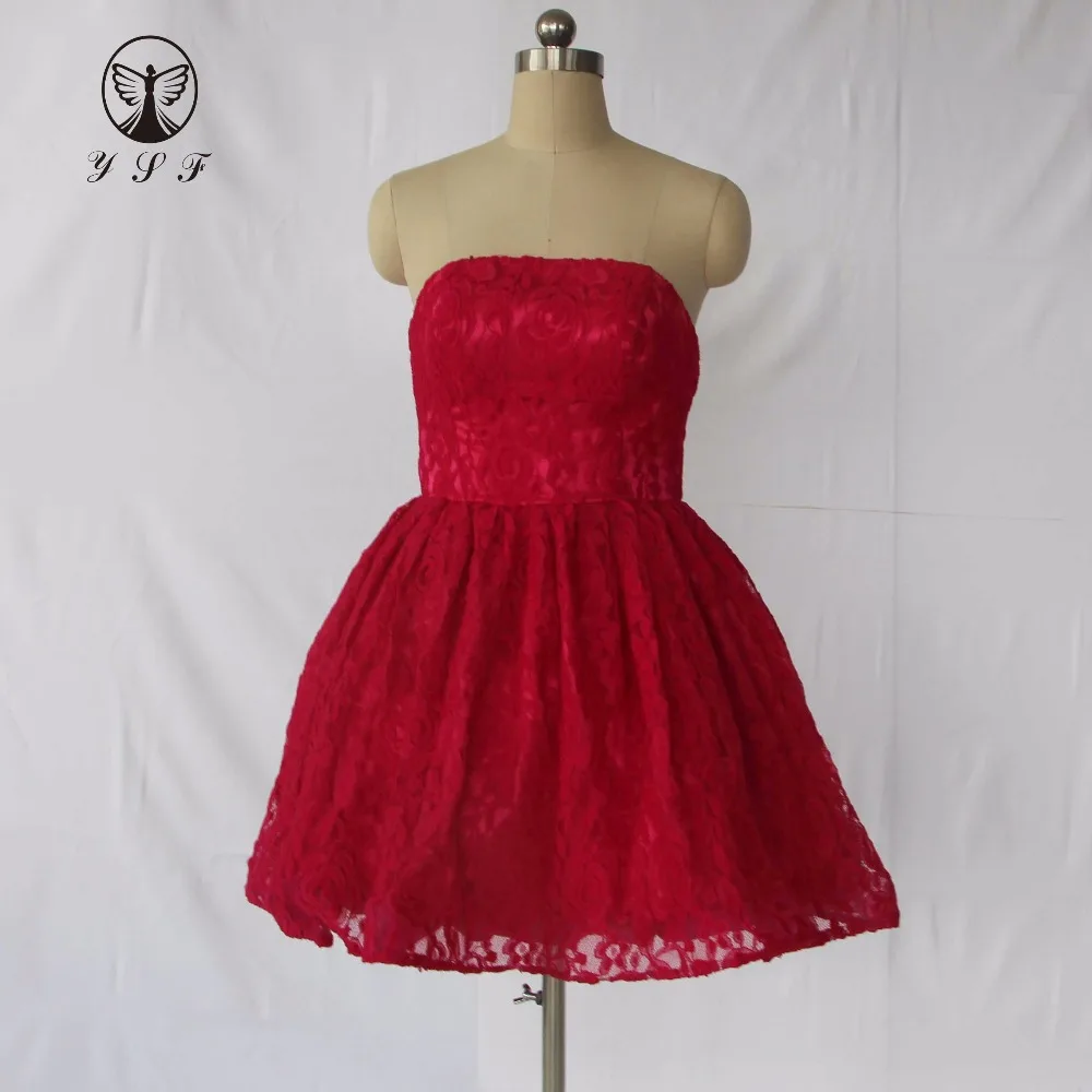 

Simple But Elegant Off the Shoulder Strapless Ball Gown Knee Length Red Cocktail Dresses 2017
