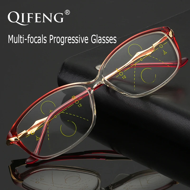 QIFENG Multi focus Progressive Reading Glasses Women TR90 Presbyopic