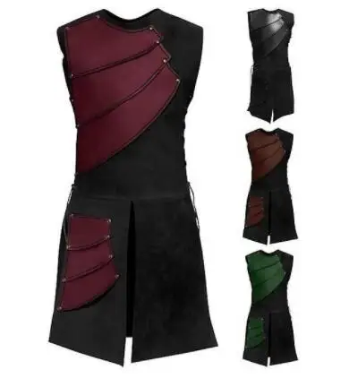 

3XL Adult Men Medieval Archer Larp Knight Hero Costume Warrior Black Armor Armour Outfit Roman Solider Gear Coat Clothing