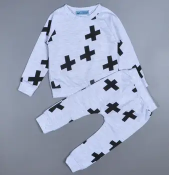 

5sets/lot Toddler girls sets long sleeve (shirt+pants) cross baby kids set boys suit 1112 sylvia sis