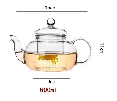 Высококачественный термостойкий стеклянный чайный горшок, практичная бутылка, цветочный чайный стакан, стеклянный чайный горшок с заваркой, чайный лист, травяной кофе - Цвет: 600ml