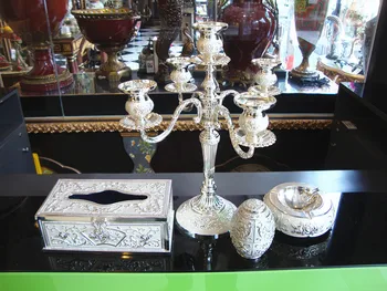 

Silver plated carved handmade glue candle table fashion mousse high quality luxury candle table
