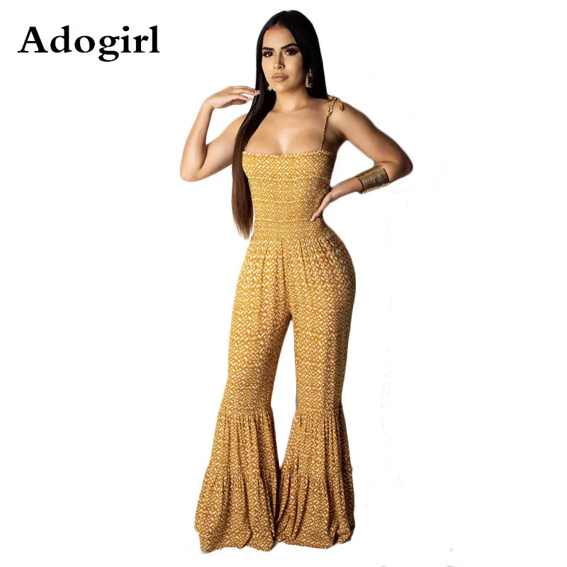 

Boho Sexy Wide Leg Jumpsuit Women Spaghetti Strap Floral Print Jumpsuit Sexy Bodycon Flared Pants Female Elegant Beach Overalls