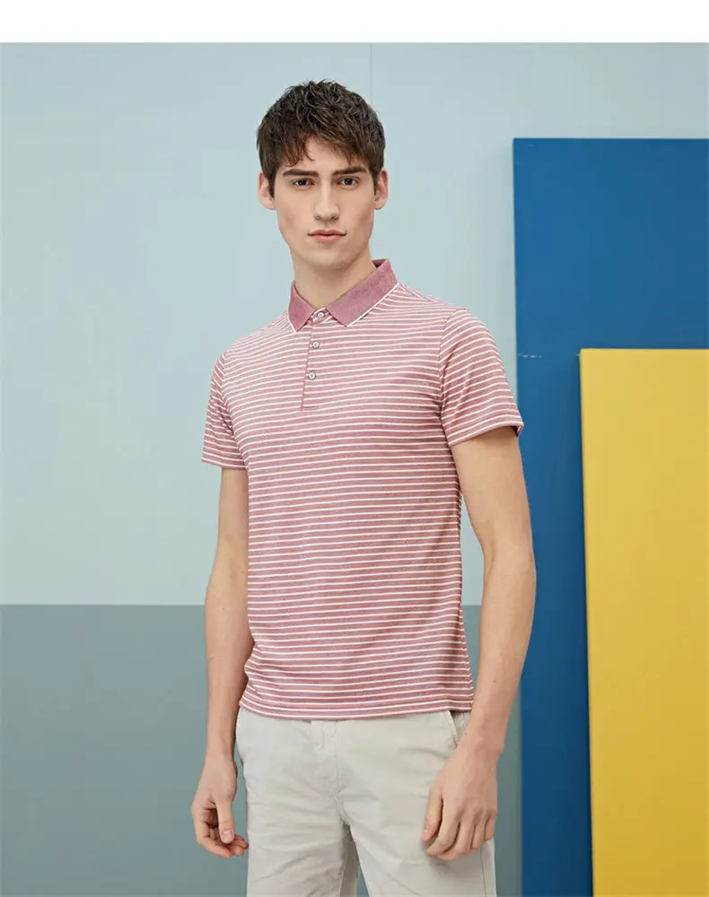 Striped Polo Male Men Polos Quality Cotton Knitted Summer Short Sleeve Sweater Pullover Trun-down Collar Fashion Polo MuLS Brand 06