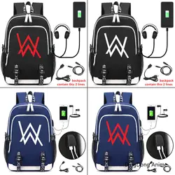 DJ Alan Walker рюкзак зарядка через usb студент bookbag закрывающийся на молнию рюкзак модные дорожная сумка для ноутбука Сумка подростковая школьная