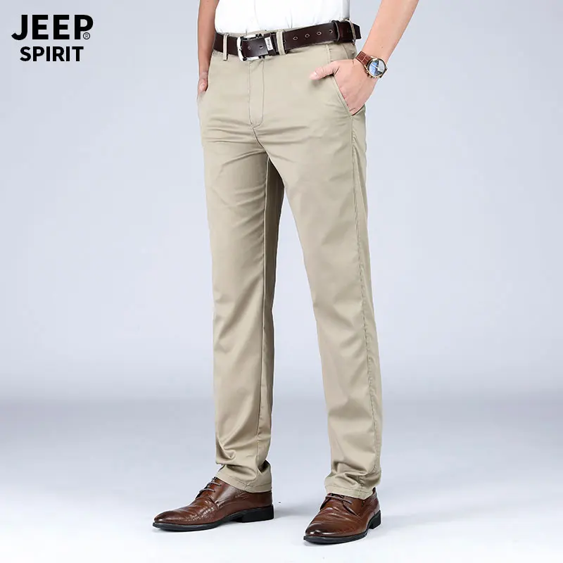 2019 Summer Autumn JEEP Brand Casual Suit Pants Straight Style Lyocell Men's Casual Mid Waist Cotton Pants Fashion Trousers (18)