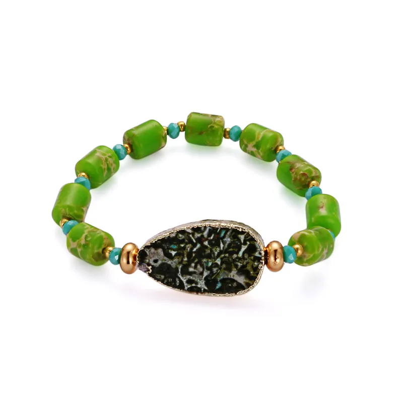 20-40mm Irregular Natural Druzy Stone Charm Bracelets 8*10mm Green Sea Sediment Jaspers Bohemia Beaded For Women 2019 | Украшения и