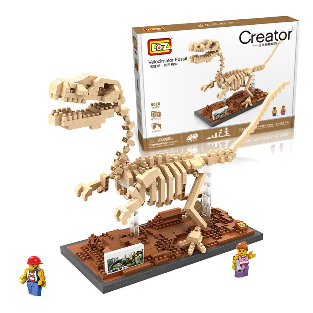 LOZ, алмазные блоки, ископаемые динозавра Юрского периода, игрушки динозавров, создатель Велоцираптора, модель, Фигурка динозавра, музейные DIY Кирпичи 9026