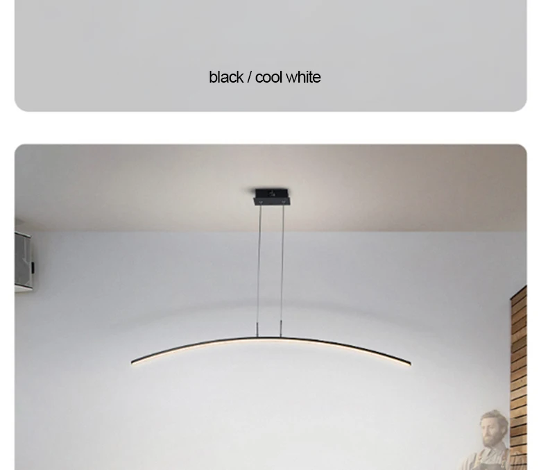 Длина 1200 мм дуговой формы белый или черный светодиодный подвесной светильник Современные светодиодные подвесные светильники для столовой бара кухни комнаты подвесной светильник