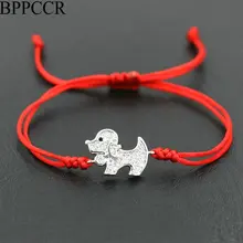 BPPCCR 12 Зодиак серебряный цвет собака кристалл браслет для мужчин женщин тонкая красная веревочная нить веревка счастливый чакра плетеные браслеты ювелирные изделия