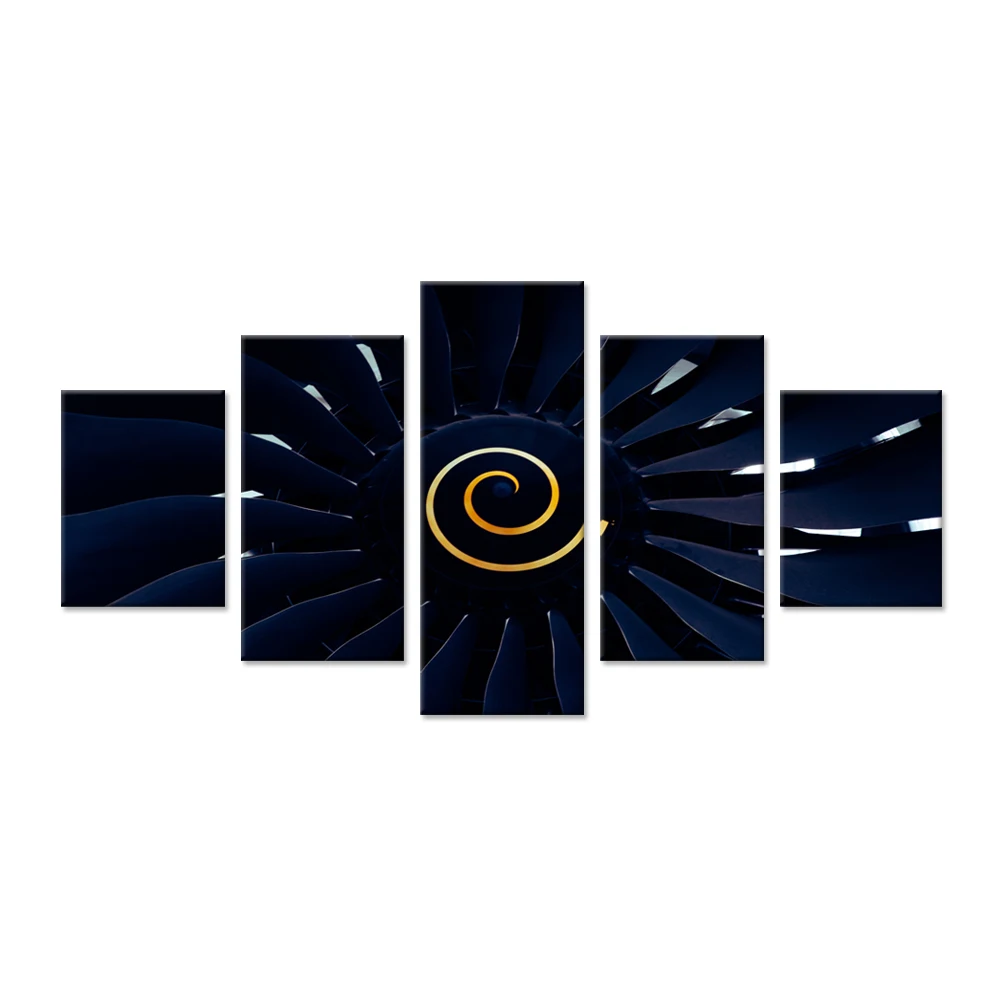 Large 5 Panel Large Canvas Wall Art Jet Engine Turbine Airplane Propeller Picture Print On Canvas For Living Room Office
