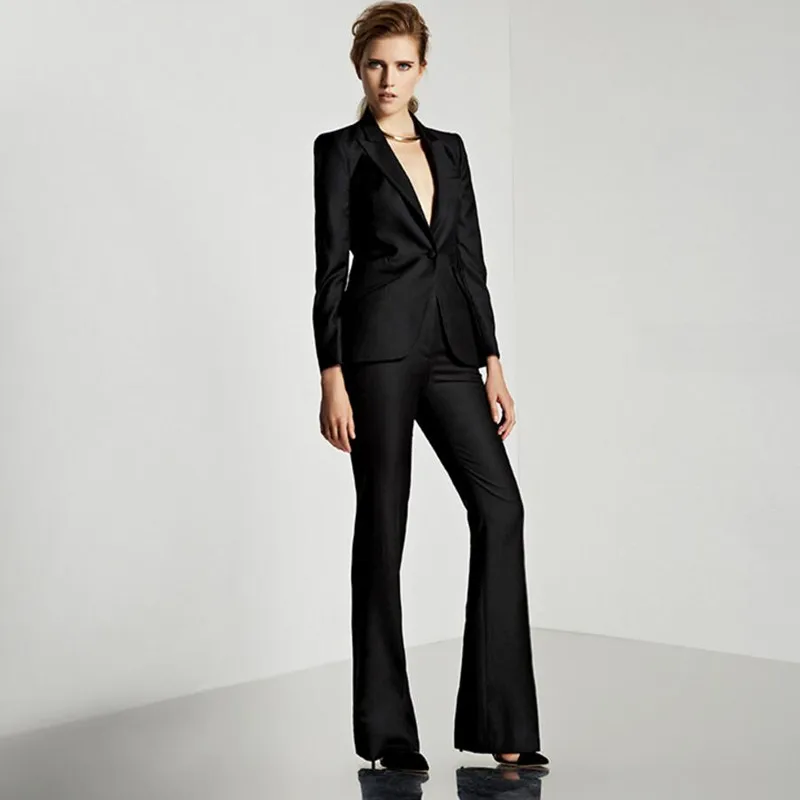 Buy Fashion Black Women's Casual Suits Custom made Female Formal Suits Office Ladies Wear Business Work Wear 2 Pieces Jacket+Pants