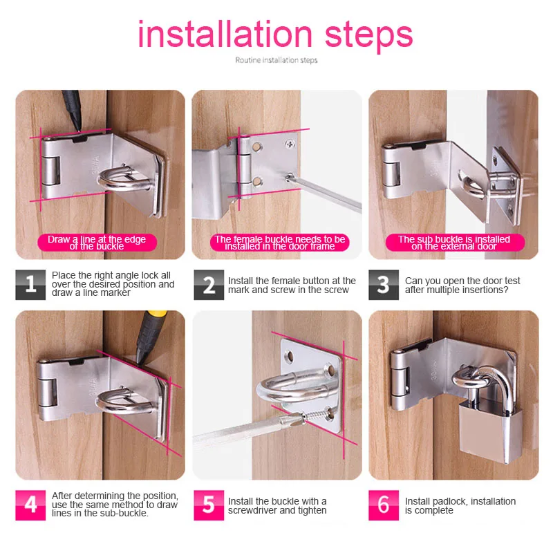 Newest Door Hasp Latch 90 Degree Stainless Steel Safety Angle