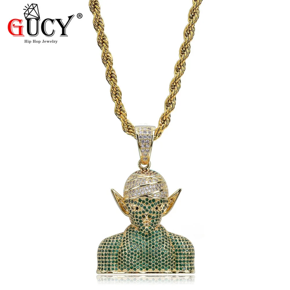

GUCY Hip Hop Bick Devil Pendant Necklace Gold Color Iced Out Micro Pave Cubic Zircon Stones Pendants Necklaces Men Jewelry Gift