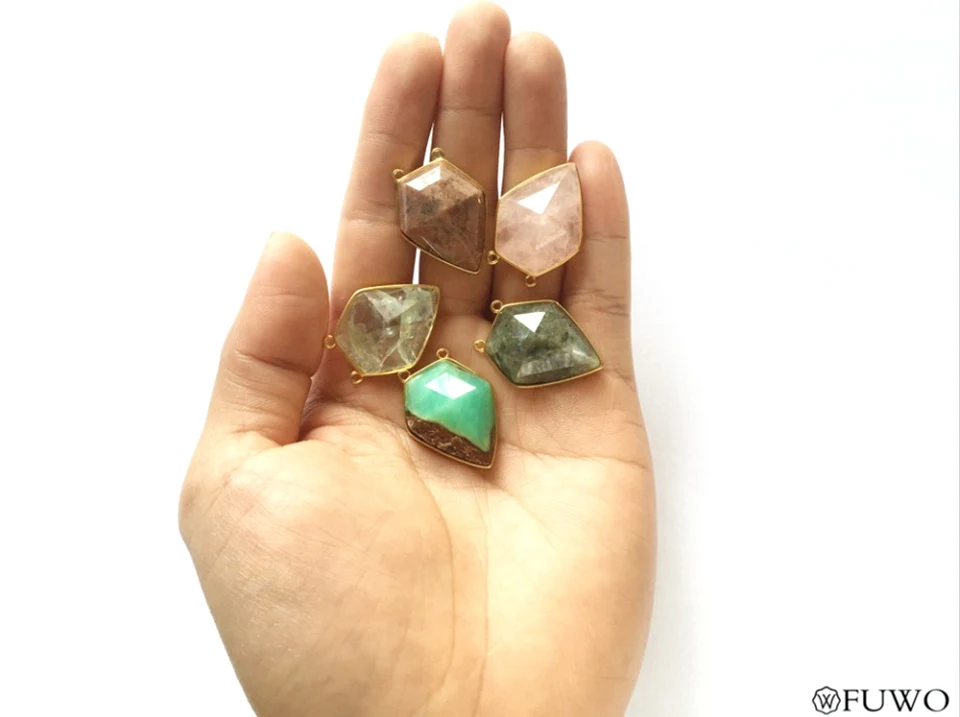 Natural Stone Shield Double Hook Pendant 35