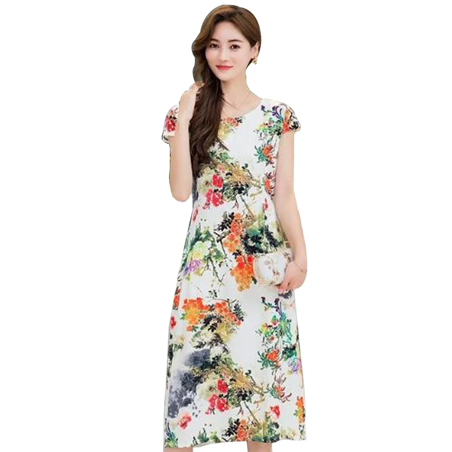 

MANDADI New arrival 2019 summer dress women short sleeve cotton casual vintage print dresses elegant Plus size XL-5XL Vestidos