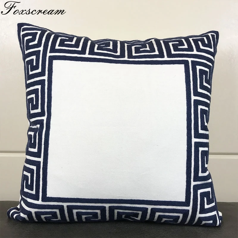Синяя вышитая наволочка для подушки домашний декор хлопковая наволочка с вышивкой геометрический диван наволочка 45X45 см - Цвет: 1