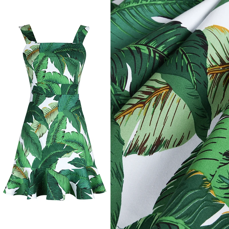 

140cm Width Fashion Week Runway Green Banana Leaf Cotton Stain Fabric for Woman Dress Sewing Tecidos Para Patchwork DIY