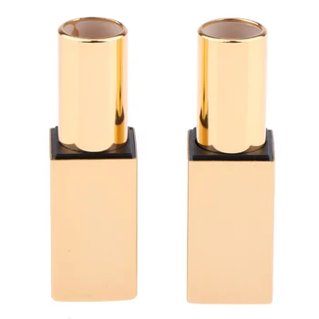 

2Pcs Empty Lipstick Tube Lip Balm Makeup Containers Golden Flat 7.5 x 2 cm