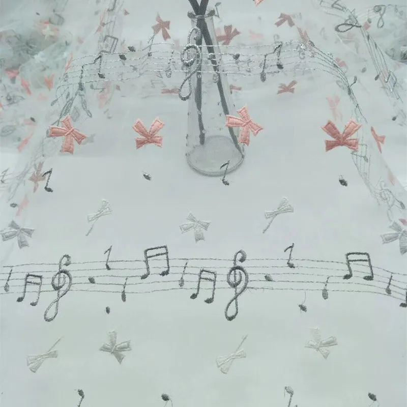 

FFLACELL 5 Meters Music embroidered lace fabric DIY handmade musical note lace accessories dress lace fabrics