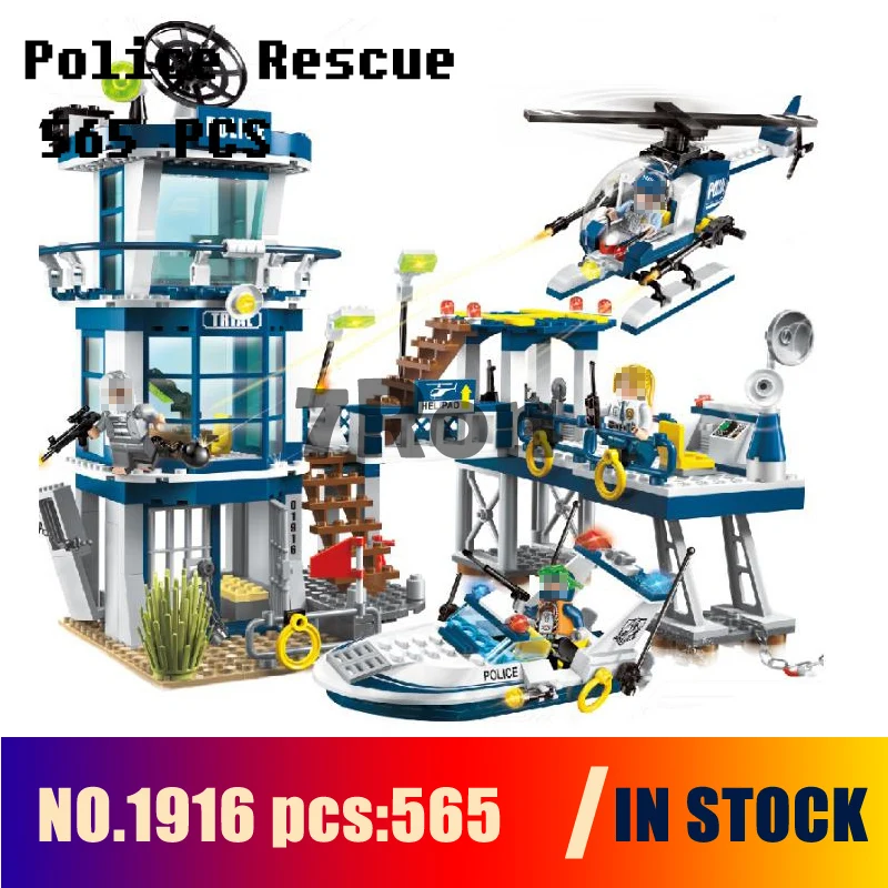 

Compatible with lego Models building 1916 565Pcs Police Rescue Plan Yacht Helicopter Boat Enlighten Building Blocks & hobbies