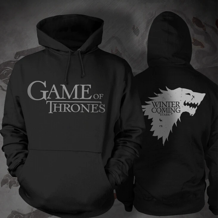 Game Of Thrones Direwolf Men Hoodies Black Sweatshirts Winter Is