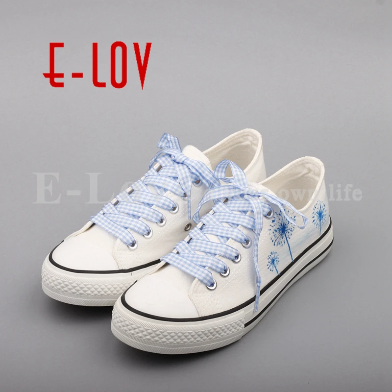

E-LOV 2017 Summer Women Hand Painted Canvas Shoes Floral Cartoon Casual Flats Plus Size Espadrilles Dropshipping