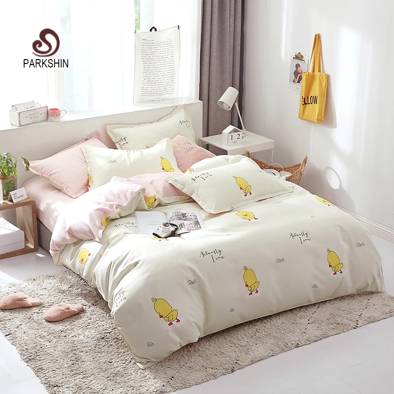 ParkShin мультфильм Постельное белье плоской подошве двойной queen розовый комплект