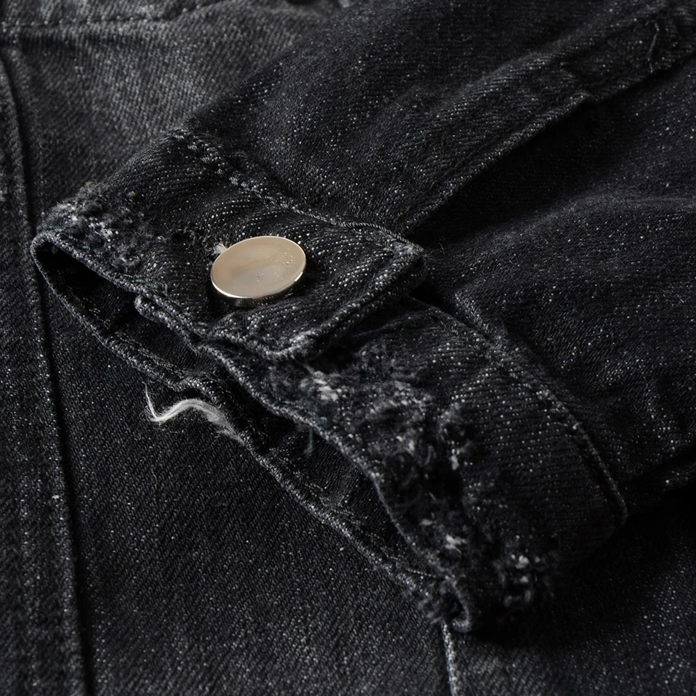 Мужская черная джинсовая куртка Sokotoo, приталенная курточка составного кроя из рваного денима со вставками из ПУ кожи